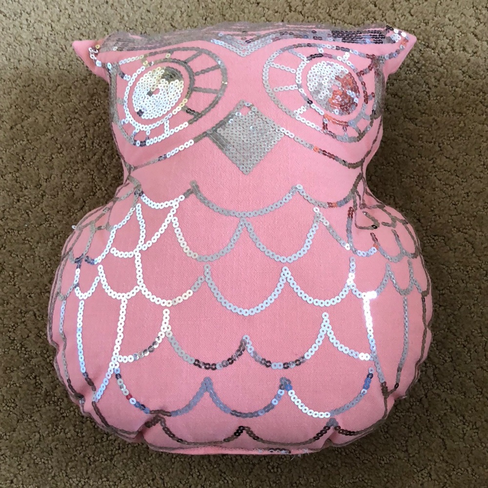 Pink and Sequin Owl Accent Pillow .